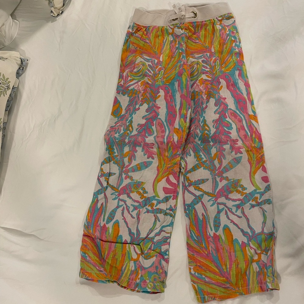 Lilly Pulitzer Multicolor Tropical Print Beach Linen Pant Girls Size M (6-7)